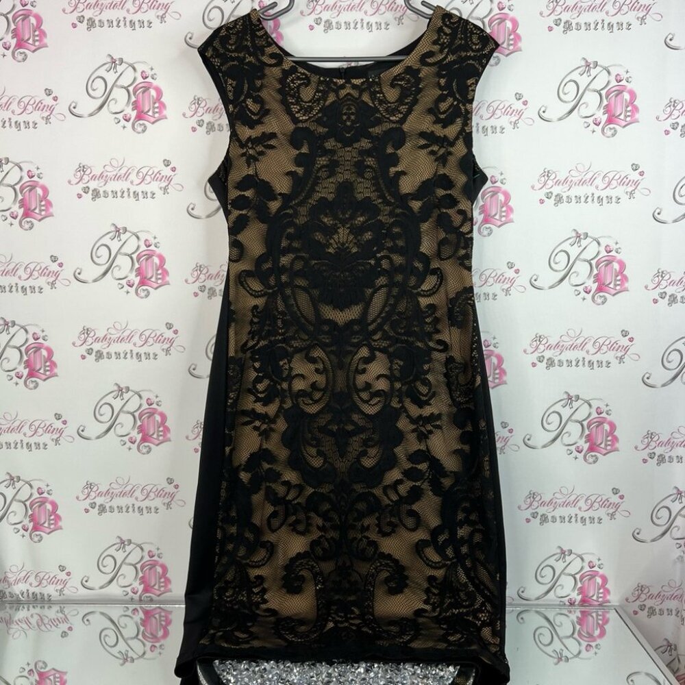 Connected Apparel dress lace Lacie Black and Tan Dress paisley floral flowers